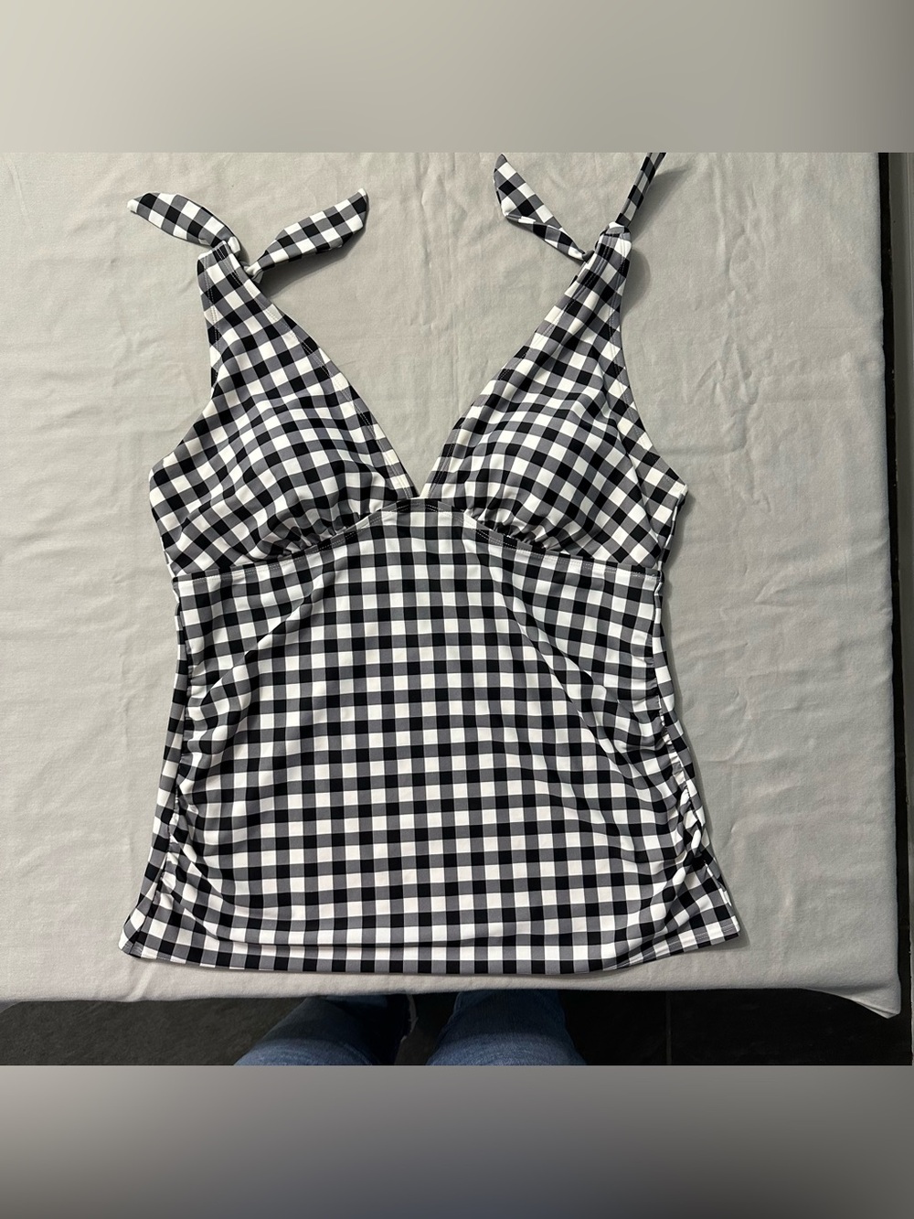 Kona Sol Black White Gingham Tie Shoulder Tankini XL